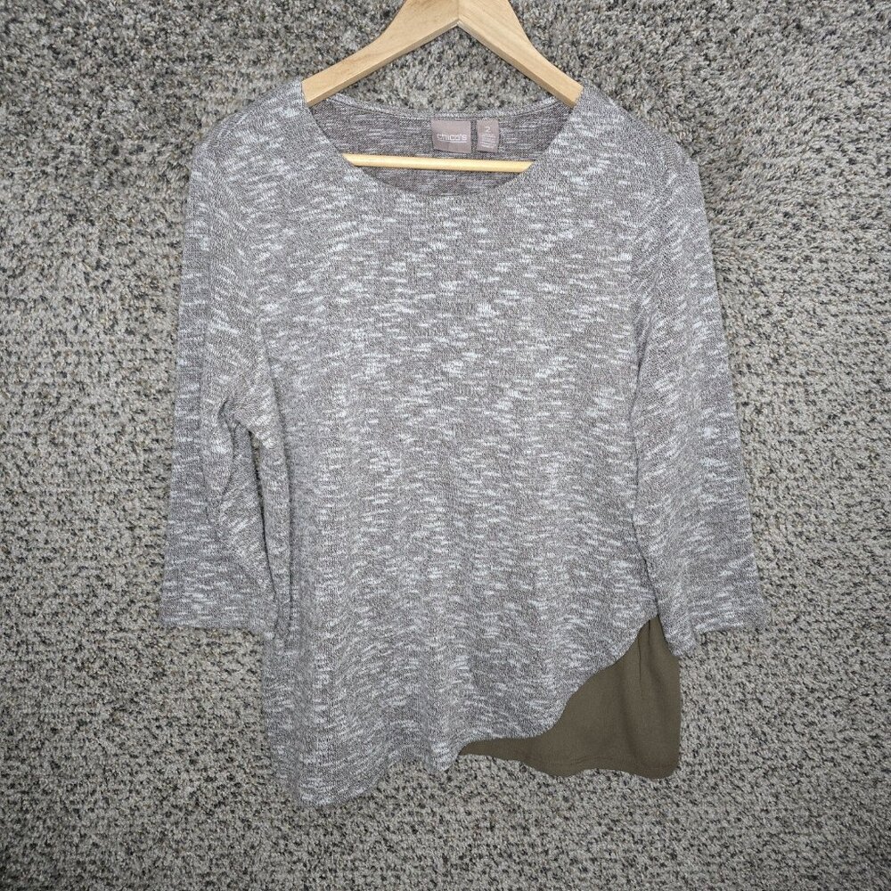 Chicos Top Womens 2 US Large Brown Heathered Scoop Neck Knit‎ Blouse Casual